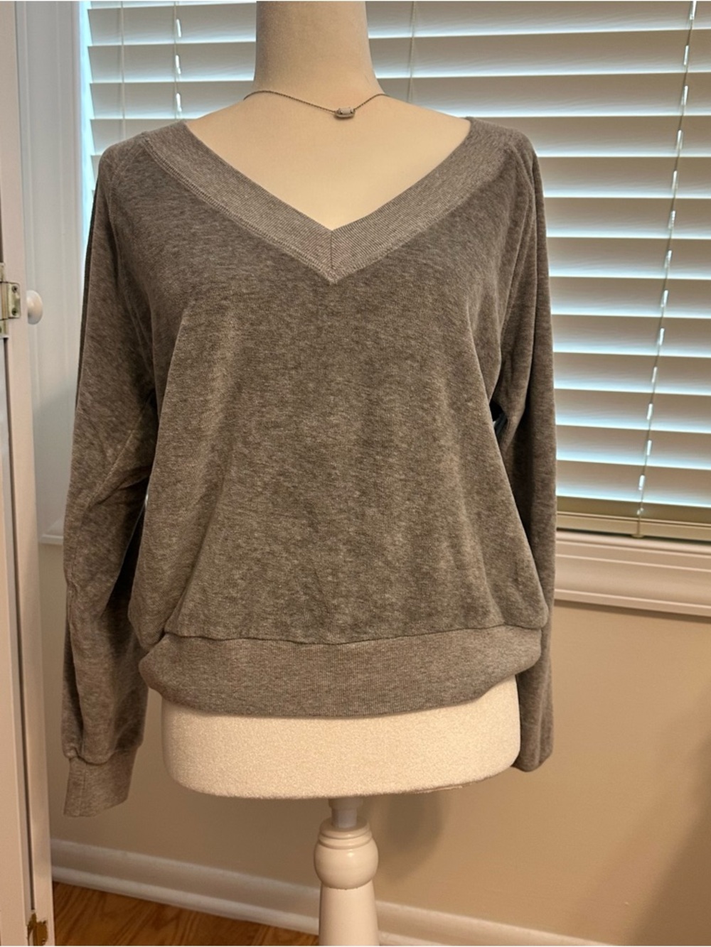 Soft V-Neck Lightweight Gray Pullover. 100% cotton.